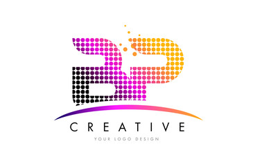 BP B P Letter Logo Design with Magenta Dots and Swoosh