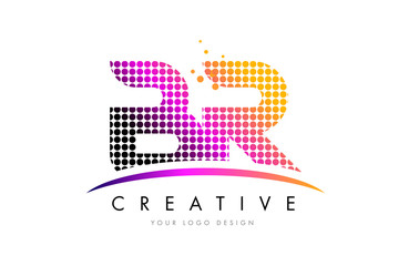 BR B R Letter Logo Design with Magenta Dots and Swoosh