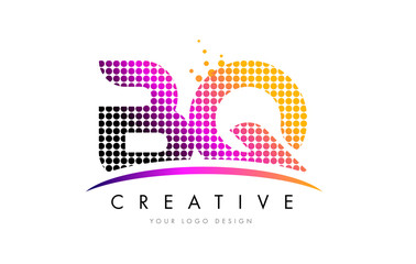 BQ B Q Letter Logo Design with Magenta Dots and Swoosh