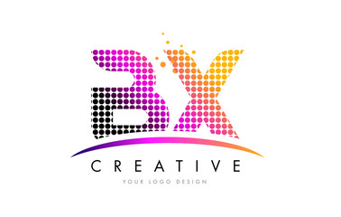 BX B X Letter Logo Design with Magenta Dots and Swoosh