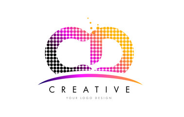 CD C D Letter Logo Design with Magenta Dots and Swoosh