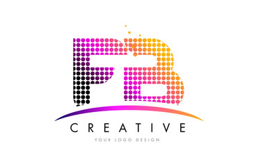 FB F B Letter Logo Design with Magenta Dots and Swoosh