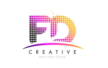 FD F D Letter Logo Design with Magenta Dots and Swoosh
