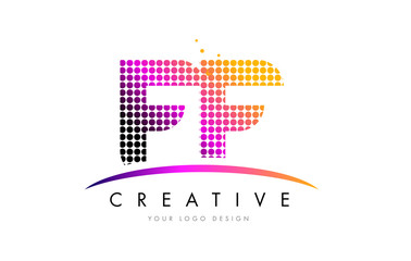 FF F F Letter Logo Design with Magenta Dots and Swoosh