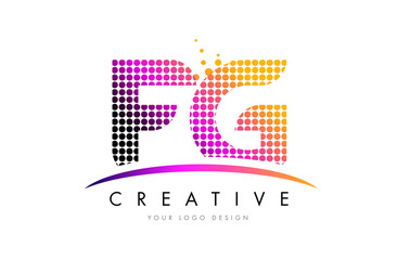 FG F G Letter Logo Design with Magenta Dots and Swoosh