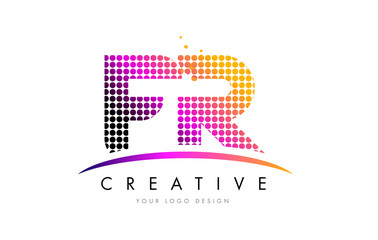 FR F R Letter Logo Design with Magenta Dots and Swoosh