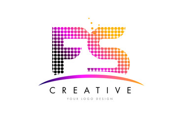 FS F S Letter Logo Design with Magenta Dots and Swoosh