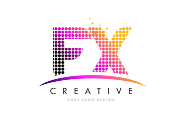 FX F X Letter Logo Design with Magenta Dots and Swoosh