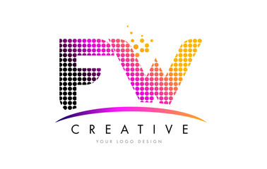FW F W Letter Logo Design with Magenta Dots and Swoosh
