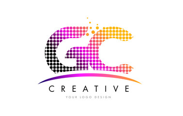 GC G C Letter Logo Design with Magenta Dots and Swoosh