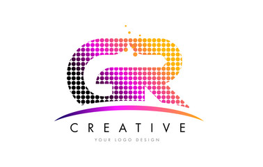 GR G R Letter Logo Design with Magenta Dots and Swoosh