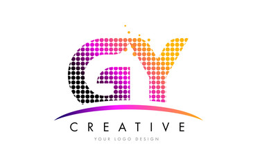 GY G Y Letter Logo Design with Magenta Dots and Swoosh