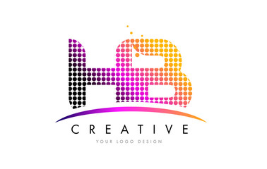 HB H B Letter Logo Design with Magenta Dots and Swoosh