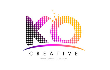 KO K O Letter Logo Design with Magenta Dots and Swoosh