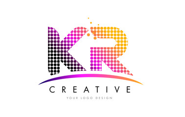 KR K R Letter Logo Design with Magenta Dots and Swoosh