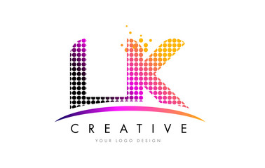 LK L K Letter Logo Design with Magenta Dots and Swoosh