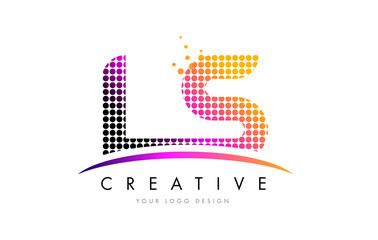 LS L S Letter Logo Design with Magenta Dots and Swoosh