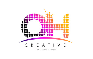 Obraz premium OH O H Letter Logo Design with Magenta Dots and Swoosh