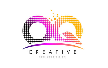 OQ O Q Letter Logo Design with Magenta Dots and Swoosh