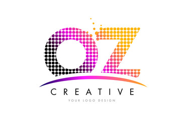 OZ O Z Letter Logo Design with Magenta Dots and Swoosh