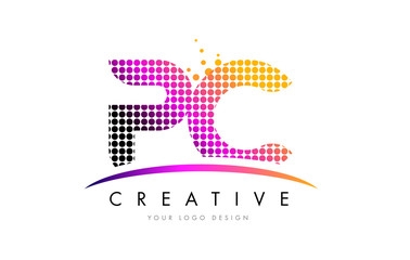 PC P C Letter Logo Design with Magenta Dots and Swoosh