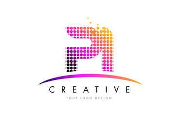 PI P I Letter Logo Design with Magenta Dots and Swoosh