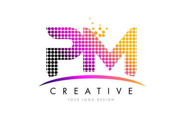 PM P L Letter Logo Design with Magenta Dots and Swoosh