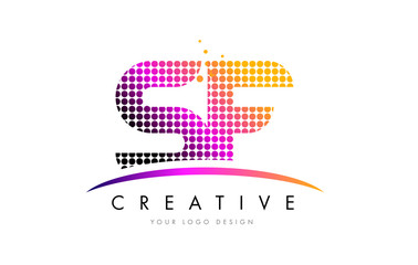 SF S F Letter Logo Design with Magenta Dots and Swoosh