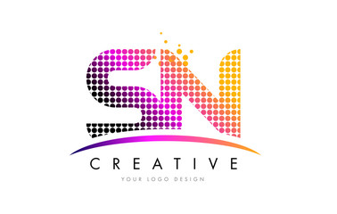 SN S N Letter Logo Design with Magenta Dots and Swoosh
