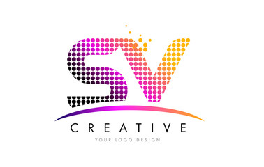 Fototapeta premium SV S V Letter Logo Design with Magenta Dots and Swoosh