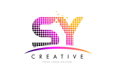 SY S Y Letter Logo Design with Magenta Dots and Swoosh