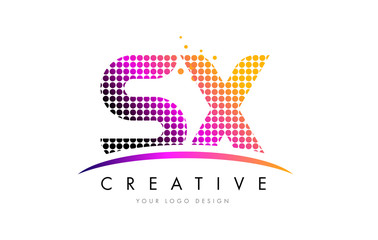 SX S X Letter Logo Design with Magenta Dots and Swoosh