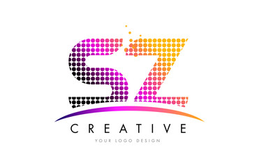 SZ S Z Letter Logo Design with Magenta Dots and Swoosh