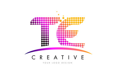 TE T E Letter Logo Design with Magenta Dots and Swoosh