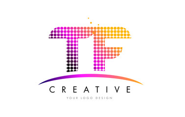 TF T F Letter Logo Design with Magenta Dots and Swoosh
