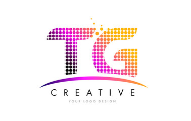 TG T G Letter Logo Design with Magenta Dots and Swoosh
