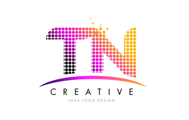 TN T N Letter Logo Design with Magenta Dots and Swoosh