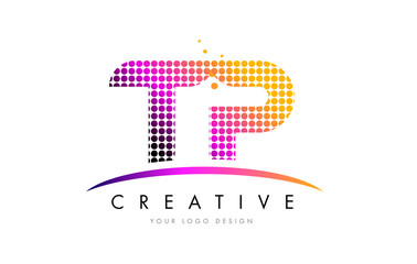 TP T P Letter Logo Design with Magenta Dots and Swoosh