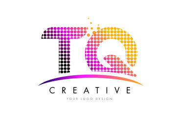 TQ T Q Letter Logo Design with Magenta Dots and Swoosh