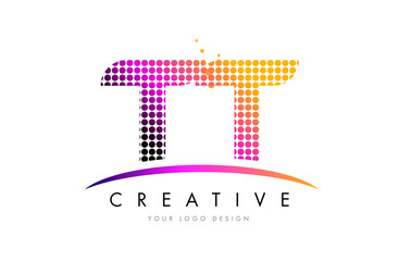 TT T Letter Logo Design with Magenta Dots and Swoosh