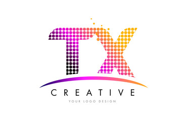 TX T X Letter Logo Design with Magenta Dots and Swoosh