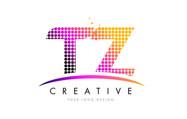 TZ T Z Letter Logo Design with Magenta Dots and Swoosh