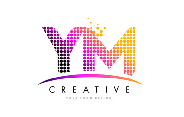 YM Y M Letter Logo Design with Magenta Dots and Swoosh