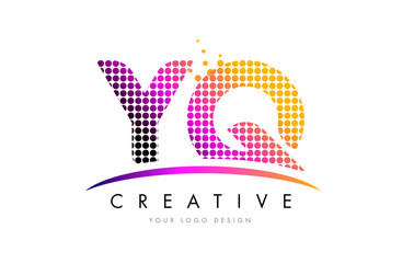 YQ Y Q Letter Logo Design with Magenta Dots and Swoosh