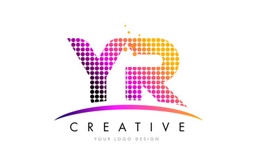 YR Y R Letter Logo Design with Magenta Dots and Swoosh