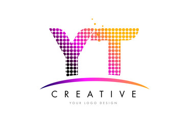 YT Y T Letter Logo Design with Magenta Dots and Swoosh
