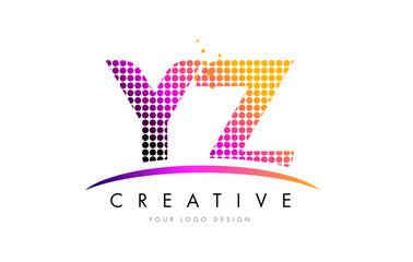 YZ Y Z Letter Logo Design with Magenta Dots and Swoosh