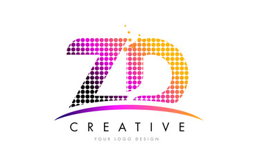 ZD Z D Letter Logo Design with Magenta Dots and Swoosh