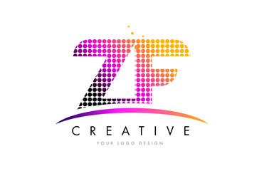 ZF Z F Letter Logo Design with Magenta Dots and Swoosh