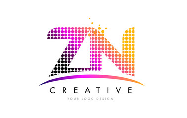 ZN Z N Letter Logo Design with Magenta Dots and Swoosh